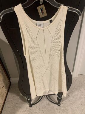 CAbi Cream Knit Openwork Shell Tank